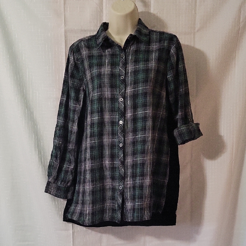 Democracy Plaid Tunic With Embroidered Velvet Back, Size S